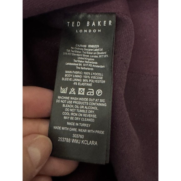 Ted Baker Blazer Women XL Size 5 Purple Wine Red Kclara‎ Relax Fit Patch Jacket - Picture 5 of 10